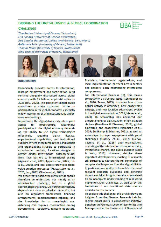 Bridging the Digital Divide:  A Global Coordination Challenge