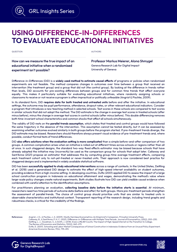 GRL Insight Series Using difference-indifferences to evaluate educational initiative